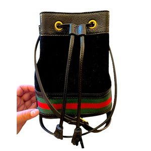 Gucci Ophidia Black Suede Bucket Bag